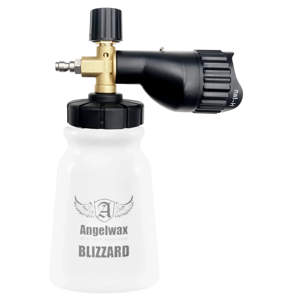 Angelwax BLIZZARD PRO3 professional snow foam cannon with 1L branded bottle and 3-way spray nozzle
