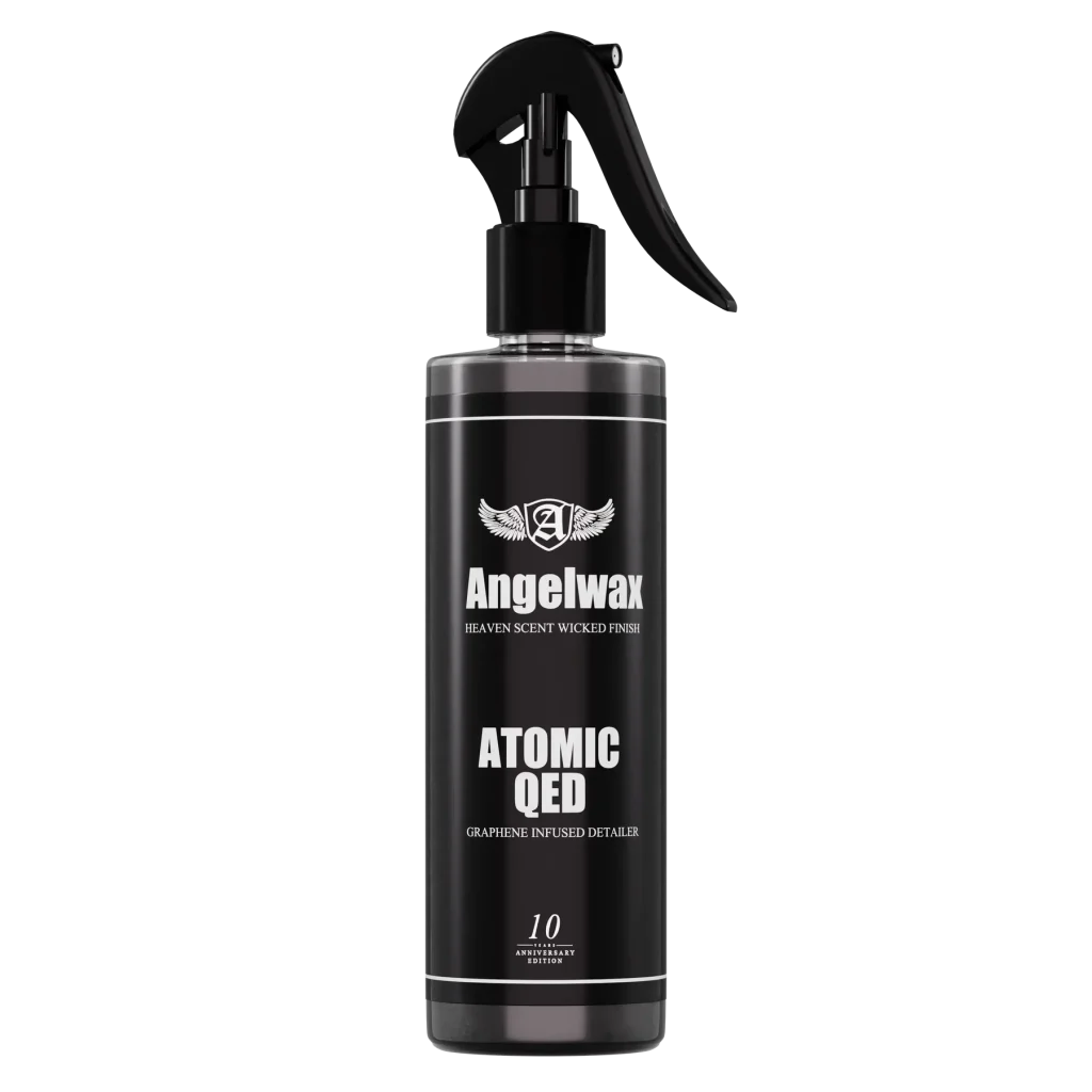 Angelwax ATOMIC QED Ceramic Detailing Spray adding SiO₂ protection and hydrophobic gloss to car paintwork
