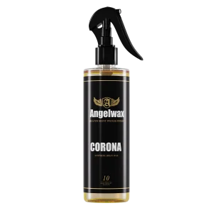 Bottle of Angelwax CORONA synthetic spray wax for vehicle trim, vinyl, rubber, and paint protection.