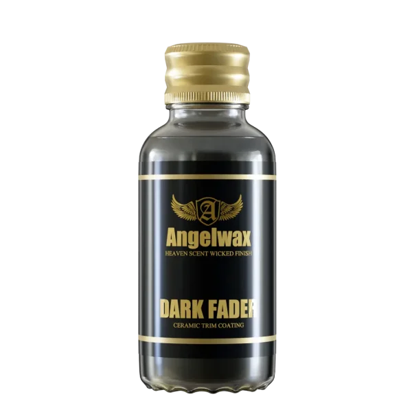 Bottle of Angelwax DARK FADER ceramic trim dressing for restoring and protecting vinyl and plastic surfaces.